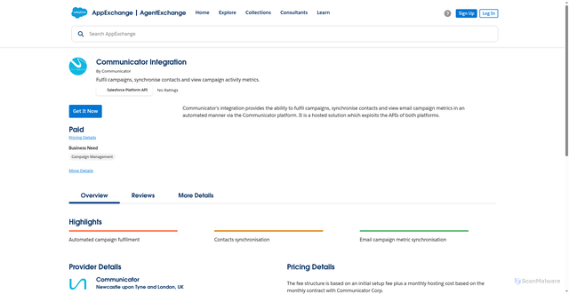 Security scan screenshot of https://appexchange.salesforce.com/appxListingDetail?listingId=a0N300000030lnBEAQ