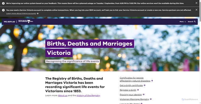 Security scan screenshot of https://www.bdm.vic.gov.au