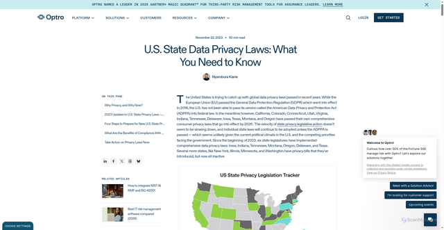 Security scan screenshot of https://optro.ai/blog/updates-to-us-state-data-privacy-laws