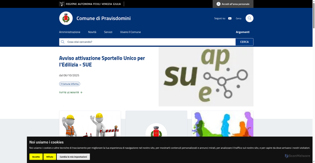 Security scan screenshot of https://www.comune.pravisdomini.pn.it/