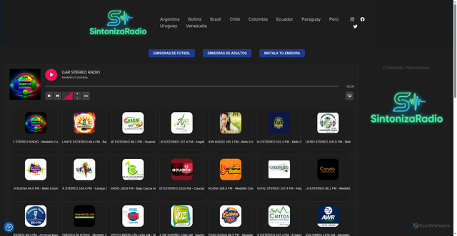 Security scan screenshot of https://sintonizaradio.net/index.php/colombia-1/