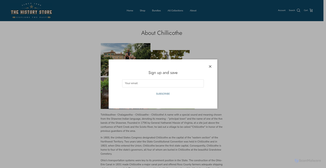 Security scan screenshot of https://thehistorystoreohio.com/pages/about-chillicothe