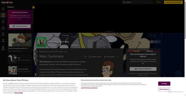 Security scan screenshot of https://the-loud-pets.fandom.com/wiki/Marc_Summers