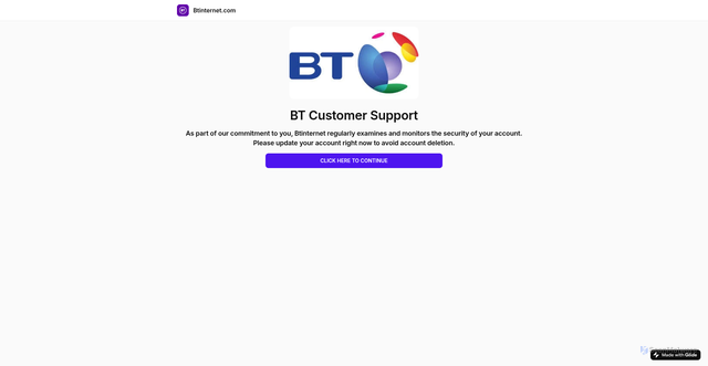 Security scan screenshot of https://btinternetcomcghj-lta7.glide.page/dl/19b0b4