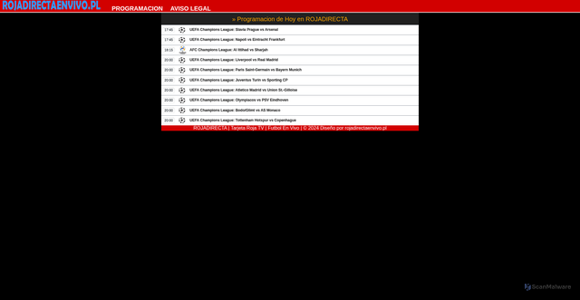 Security scan screenshot of https://www.rojadirectaenvivo.pl/home7.php