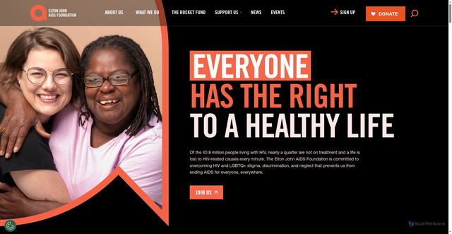 Security scan screenshot of https://www.eltonjohnaidsfoundation.org/