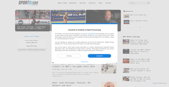 Security scan screenshot of https://www.sportsmediawatch.com