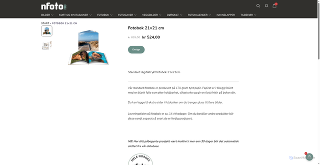 Security scan screenshot of https://nfoto.no/produkter/fotobok-21x21-cm/?utm_source=nfoto.no&utm_campaign=b015e65e61-EMAIL_CAMPAIGN_2026_07_02_09_54&utm_medium=email&utm_term=0_-b015e65e61-4832893&mc_cid=b015e65e61&mc_eid=UNIQID
