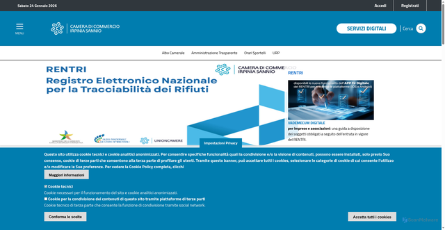 Security scan screenshot of https://www.irpiniasannio.camcom.it/