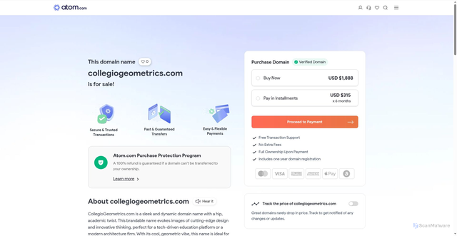 Security scan screenshot of https://domains.atom.com/lpd/name/www.collegiogeometrics.com