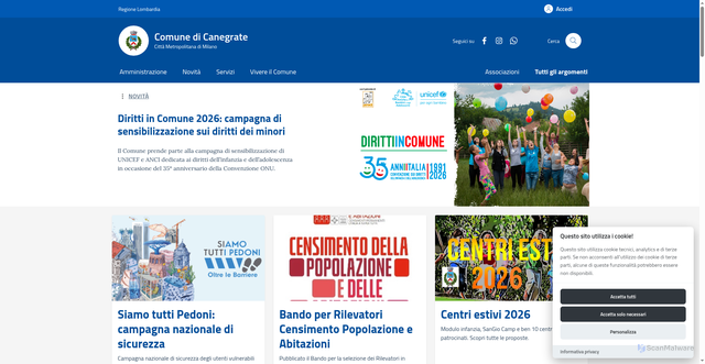 Security scan screenshot of https://www.comunecanegrate.it/