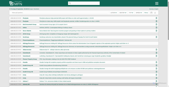 Security scan screenshot of https://mfn.se