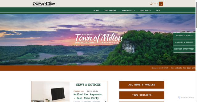 Security scan screenshot of https://townofmiltonwi.gov/
