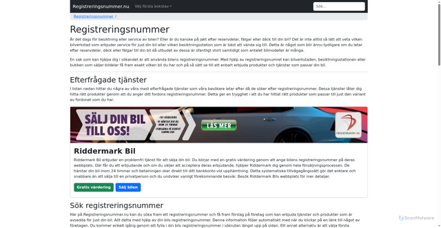 Security scan screenshot of https://registreringsnummer.nu
