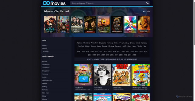 Security scan screenshot of https://moviesdl.net/films/adventure/
