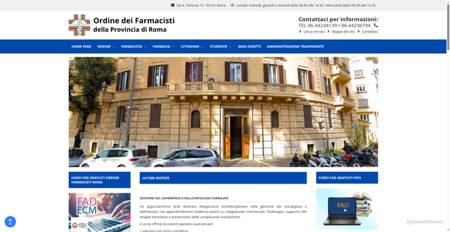 Security scan screenshot of https://www.ordinefarmacistiroma.it