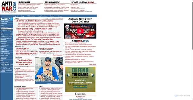 Security scan screenshot of https://antiwar.com/