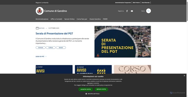 Security scan screenshot of https://www.comune.gandino.bg.it/it
