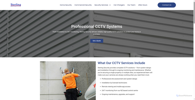 Security scan screenshot of https://sterlingsecurity.co.nz/cctv-service/