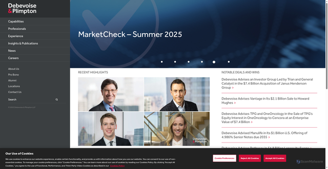 Security scan screenshot of https://debevoise.com