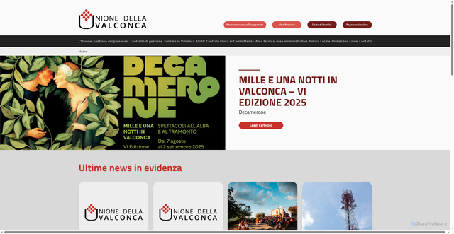 Security scan screenshot of https://www.unionevalconca.rn.it/