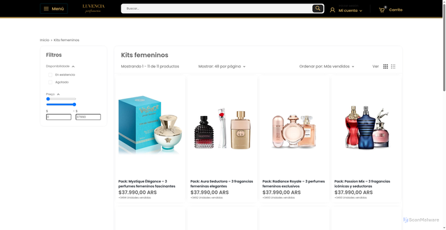 Security scan screenshot of https://luvenciaperfumeria.shop/collections/kits-femeninos