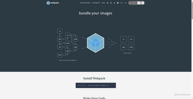 Security scan screenshot of https://webpack.js.org