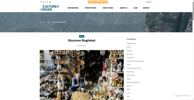 Security scan screenshot of https://cultureroadtravel.com/iraq-baghdad-guide/