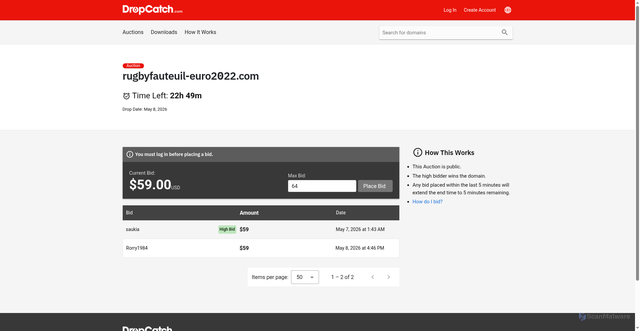 Security scan screenshot of http://rugbyfauteuil-euro2022.com/