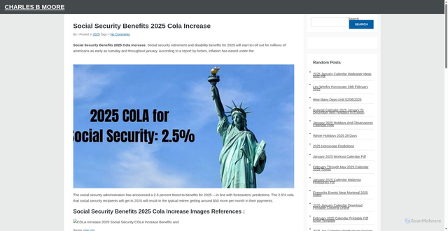 Security scan screenshot of https://charlesbmoorer.pages.dev/abovp-social-security-benefits-2025-cola-increase-pokab/