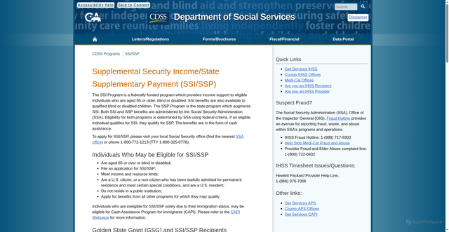 Security scan screenshot of https://cdss.ca.gov/inforesources/ssi-ssp