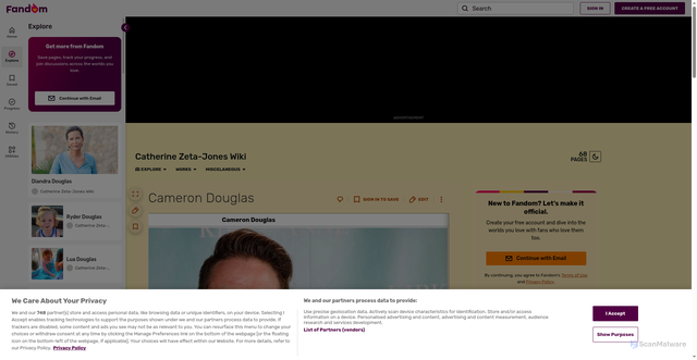 Security scan screenshot of https://catherine-zetajones.fandom.com/wiki/Cameron_Douglas