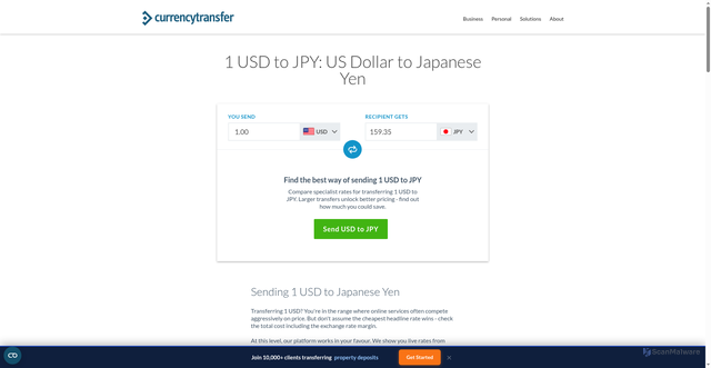 Security scan screenshot of https://www.currencytransfer.com/currencies/transfer-1-usd-to-jpy