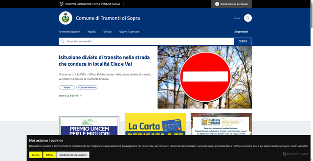 Security scan screenshot of https://www.comune.tramontidisopra.pn.it/