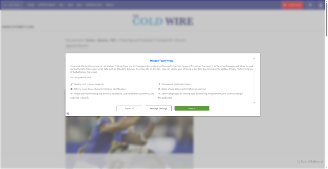 Security scan screenshot of https://www.thecoldwire.com/puka-nacua-predicted-to-break-nfl-record-against-ravens/