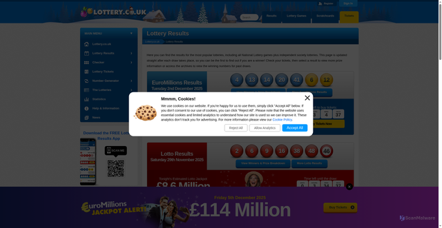 Security scan screenshot of https://www.lottery.co.uk/results