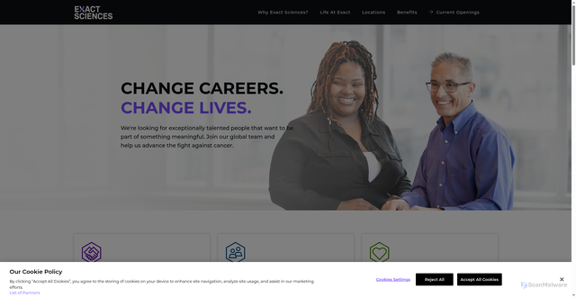 Security scan screenshot of https://careers.exactsciences.com/