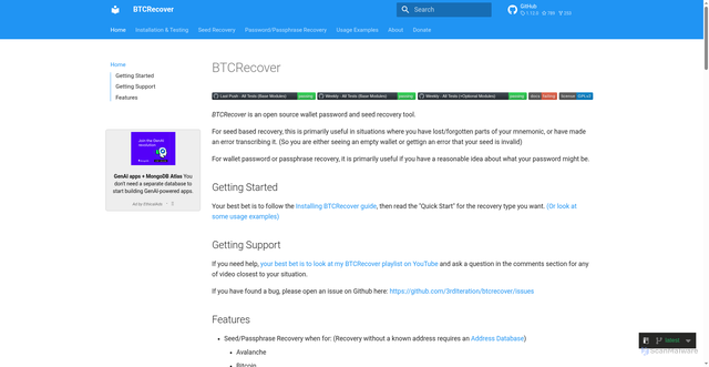 Security scan screenshot of https://btcrecover.readthedocs.io/