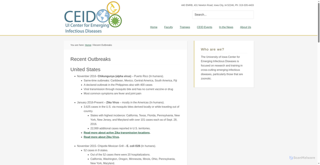 Security scan screenshot of https://ceid.public-health.uiowa.edu/recent-outbreaks-of-infectious-diseases-around-the-world/