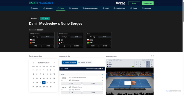 Security scan screenshot of https://www.band.com.br/band-placar/tenis/wta-500-de-toquio-3524/diana-shnaider-x-anna-kalinskaya-6252920