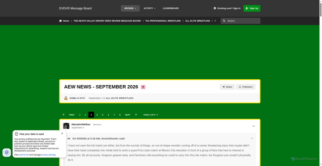 Security scan screenshot of https://deathvalleydriver.com/forum/index.php?%2Ftopic%2F11855-aew-news-september-2026%2F=&do=findComment&comment=1496630