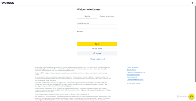Security scan screenshot of https://my.exness.com