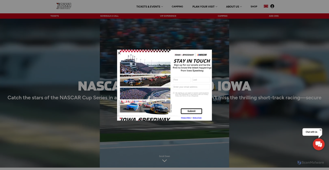 Security scan screenshot of https://www.iowaspeedway.com/