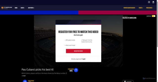 Security scan screenshot of https://penyes.fcbarcelona.com/en/videos/4190335/pau-cubarsi-picks-his-best-xi
