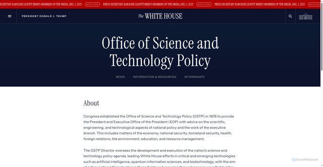 Security scan screenshot of https://www.whitehouse.gov/ostp/