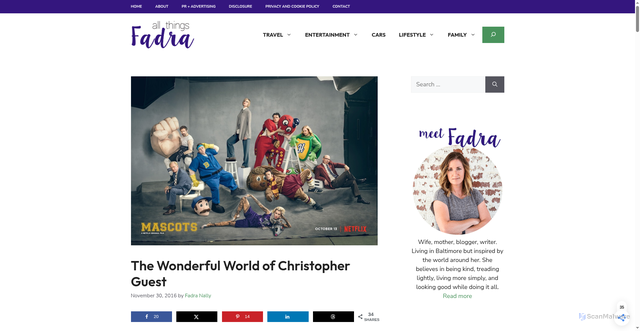 Security scan screenshot of https://allthingsfadra.com/christopher-guest-mascots-netflix/