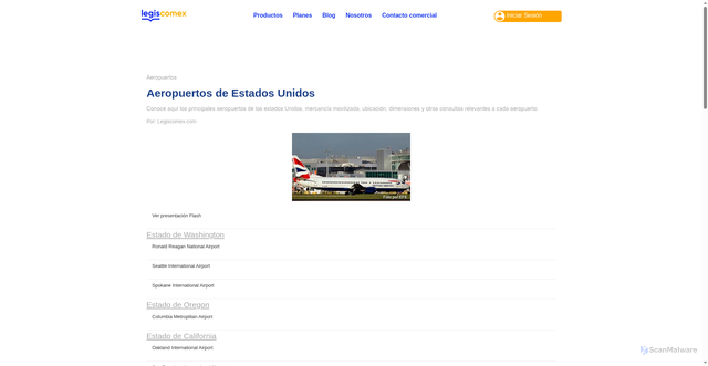 Security scan screenshot of https://www.legiscomex.com/Documentos/aeropuertos-eeuu-html
