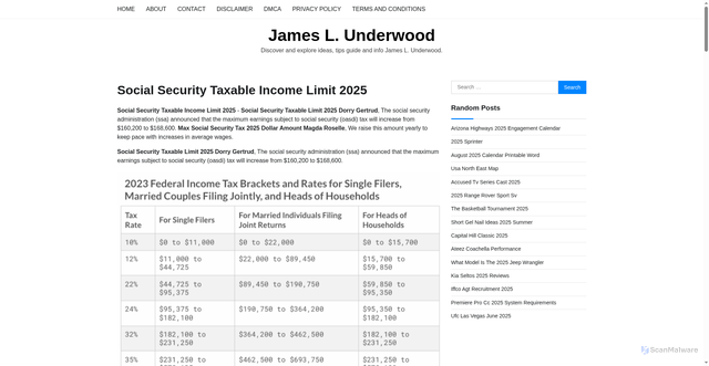 Security scan screenshot of https://jameslunderwood.pages.dev/kpqah-social-security-taxable-income-limit-2025-mqryl/