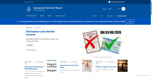 Security scan screenshot of https://www.comune.torrederoveri.bg.it/home/index.html