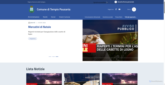 Security scan screenshot of https://comune.tempiopausania.ss.it/